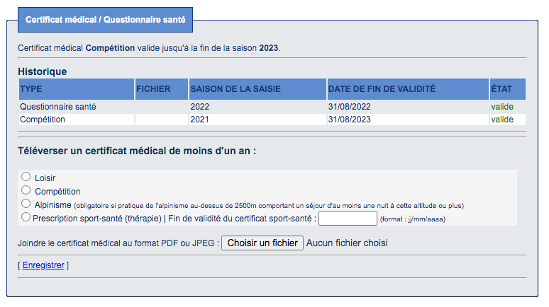 Questionnaire médical validé